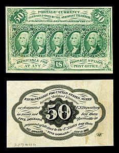 First issue of the fifty-cent fractional currency, by the American Bank Note Company and the United States Department of the Treasury