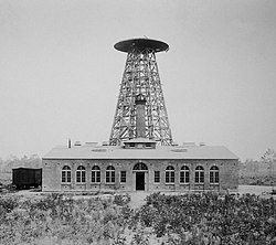 Nikola Tesla's Wardenclyffe Tower during construction in 1902