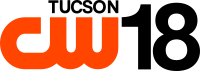 The CW logo, an orange thick logo with the letters C and W connected, in the lower left. Above it, right-aligned, is the word Tucson capitalized in a sans serif. To the right of both, full-height, is a sans-serif numeral 18.