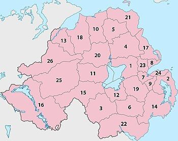 26 Northern Ireland local government districts, 1971–2015.