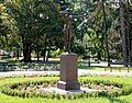 The statue and the flowerbed