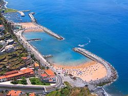 The manufactured coastal beach of Calheta.