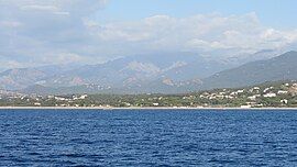 The seaside resort of Porticcio, in the commune of Grosseto-Prugna, with a view of the sea