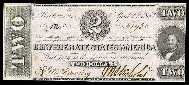 Two Confederate States dollar (T61), by Keatinge & Ball