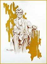 A sketch of Abraham Lincoln using gold foil on laminated paper