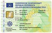 European vehicle registration certificate (Austrian version pictured)