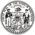 The current state seal of Wisconsin, adopted in 1881.