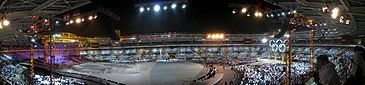 A massive composite of the whole stadium just before the ceremonies began.