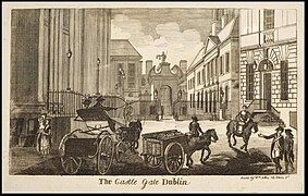 The gate to Dublin Castle which abuts City Hall c.1786-1820