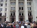 Memorial service in honour of those who died in the clashes, outside the burnt Trade Unions House on 10 May 2014