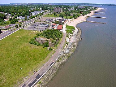 Aerial photo overlooking the West Haven, Connecticut shoreline