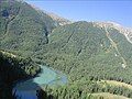 Kanas lake besides the alpine glacier