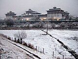 Photo of Tashichödzong in winter taken from Lanjopakha in 2008