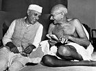 From the late 19th century, and especially after 1920, under the leadership of Mahatma Gandhi (right), the Congress became the principal leader of the Indian independence movement.[396] Gandhi is shown here with Jawaharlal Nehru, later the first prime minister of India.