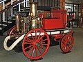 British horse-drawn fire engine with steam-powered water pump