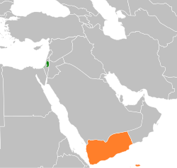 Map indicating locations of Palestine and Yemen