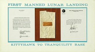 Pieces of fabric and wood from the Wright Flyer traveled to the Moon in 1969 in the Apollo 11 Lunar Module Eagle