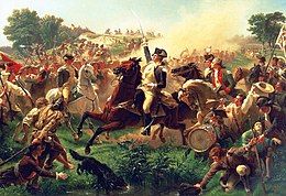 Painting shows Washington rallying his soldiers while an embarrassed Lee waits nearby on a white horse.