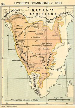 The dominions of the Mysore ruled by Hyder Ali, in the year 1780.