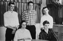 Photograph of Kaczynski in high school with three boys and a girl