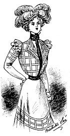 Sketch (1898) of a dress with chemisette and cravat