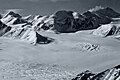 Aerial view looking west with Mt. Elusive centered, Mt. Edison upper left, and Mt. Gilbert Lewis in upper right