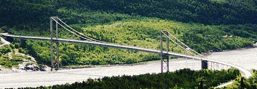 The Rombak Bridge is a suspension bridge over the fjord.