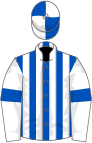 Royal blue and white stripes, white sleeves, royal blue armlet, royal blue and white quartered cap