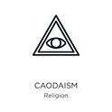 A stylized triangle with an oval with a circle inside. The caption 'CAODAISM / Religion' is below.