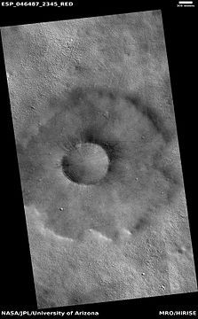 Pedestal crater, as seen by HiRISE under HiWish program. Location is Casius quadrangle.