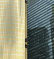 Glass facades of two skyscrapers