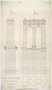 Early plan of one tower for the Brooklyn Bridge, drawn in 1867