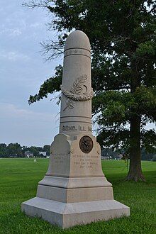 Monument commemorating the first line of battle for the 82nd Regiment Illinois Volunteer Infantry at Gettysburg National Park