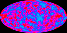 Variations in the temperature of the cosmic microwave background measured by the COBE satellite.