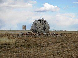 Retlaw welcome sign erected by the Retlaw Historical Society.