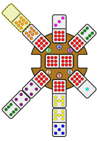 A 8-0 domino is placed leading northwest, matching the free end of the 9-8 domino in the station hub.