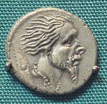 Roman silver Denarius with the head of captive Gaul 48 BC, following the campaigns of Julius Caesar.