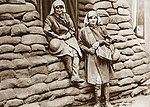 Knocker and Chisholm outside their advanced dressing station, Pervyse, Belgium, c. 1918