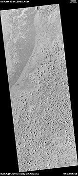 Wide view of field of rootless cones, as seen by HiRISE under HiWish program. Location is Elysium quadrangle.