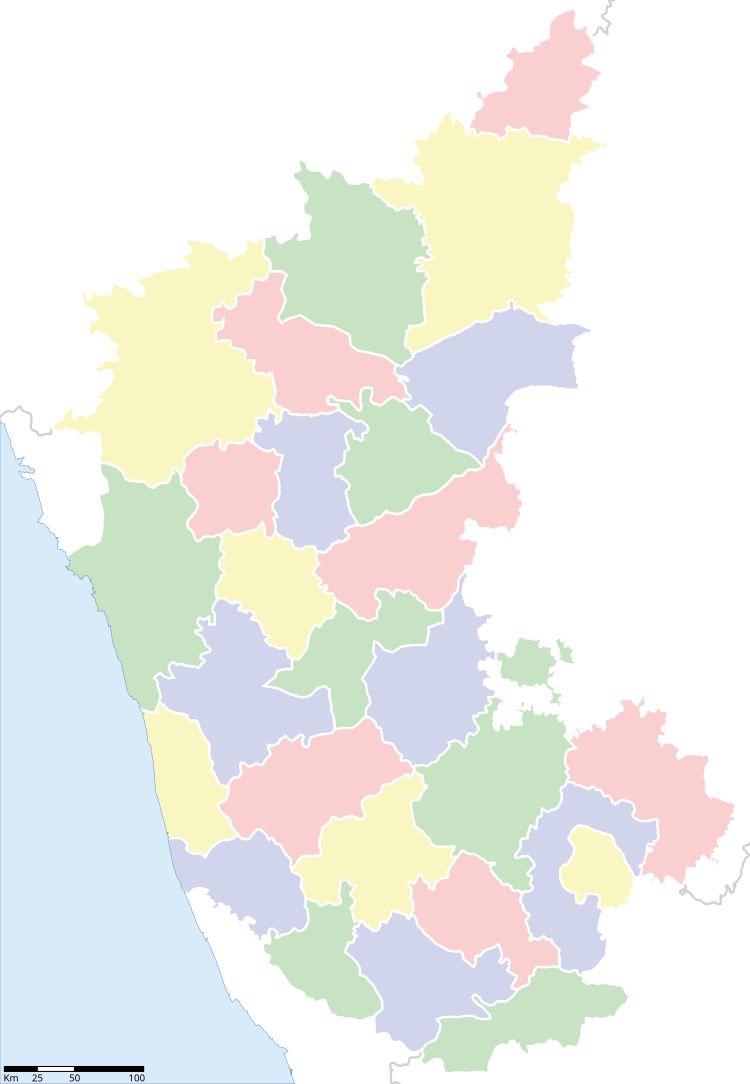 Map of Karnataka showing district borders