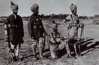 Soldiers of the Queen's Own Corps of Guides of the British Indian Army in 1897.[9] They are in various orders of uniform but all wear puttees.