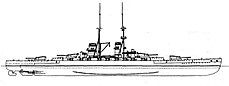 Right-elevation drawing of a Francesco Caracciolo-class battleship