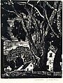 Woodcut: Trees & Houses, c. 1920