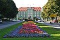 Flower beds with the City Hall of Szczecin in the background