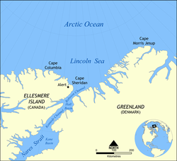 Map of Cape Sheridan and the Lincoln Sea