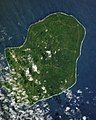 Satellite image of Niue, a low island and former atoll, where reef and lagoon have risen above sea level due to uplifting