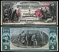 Obverse and reverse of a five-dollar National Bank Note