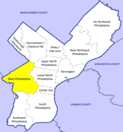 A map showing West Philadelphia in relation to the rest of the city.