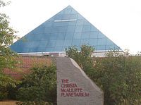 The McAuliffe-Shepard Discovery Center (then named the Christa McAuliffe Planetarium as seen on the sign) in Concord, New Hampshire