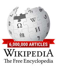 The Wikipedia logo with the banner celebrating 6 million articles